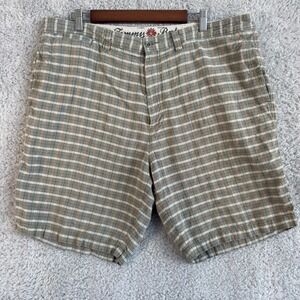Tommy Bahama Paradise Nation Linen Silk Shorts Mens 40 Beige Madras Chino Preppy